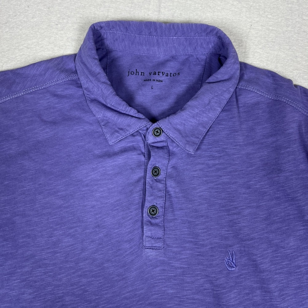 John Varvatos Polo Shirt Mens Large Purple Slub Cotton Short Sleeve Casual